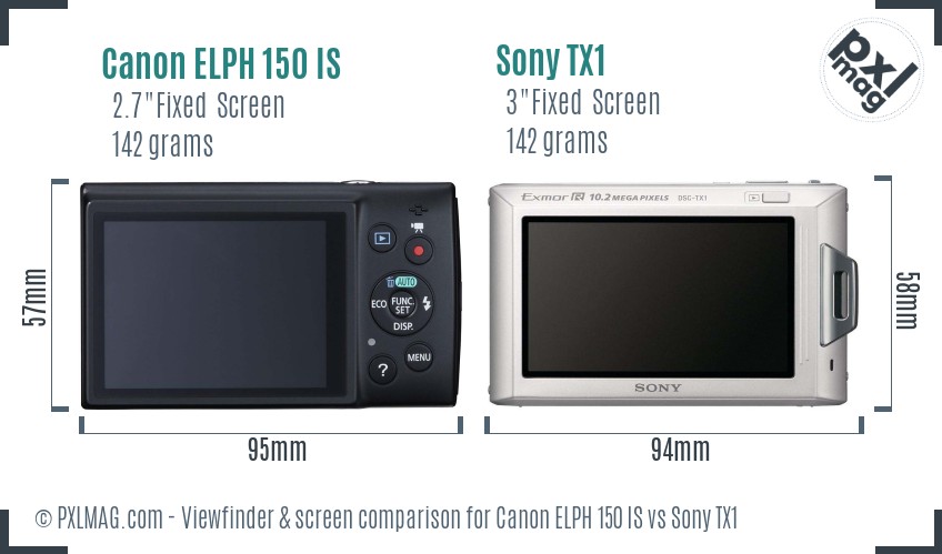 Canon ELPH 150 IS vs Sony TX1 Screen and Viewfinder comparison