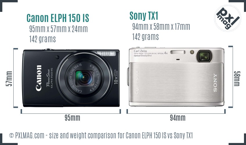 Canon ELPH 150 IS vs Sony TX1 size comparison