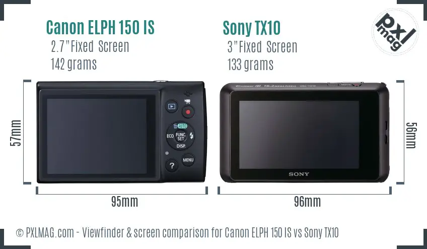 Canon ELPH 150 IS vs Sony TX10 Screen and Viewfinder comparison Canon ELPH 150 IS vs Sony TX10 Screen and Viewfinder comparison
