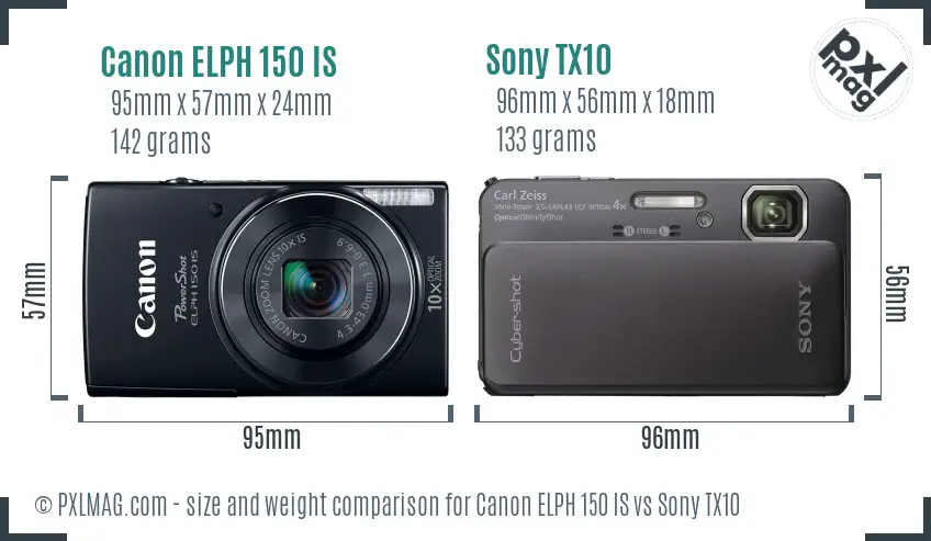 Canon ELPH 150 IS vs Sony TX10 size comparison Canon ELPH 150 IS vs Sony TX10 size comparison
