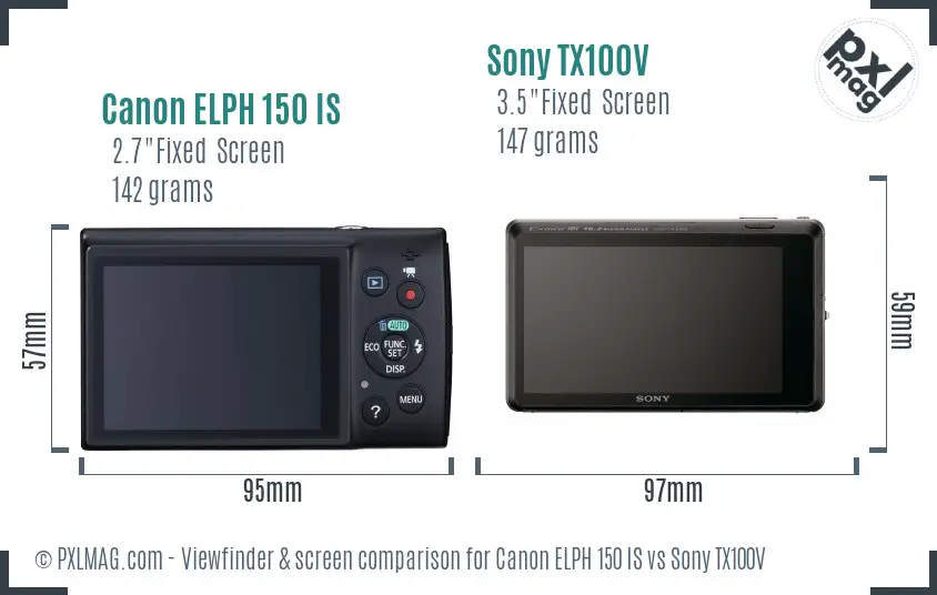 Canon ELPH 150 IS vs Sony TX100V Screen and Viewfinder comparison