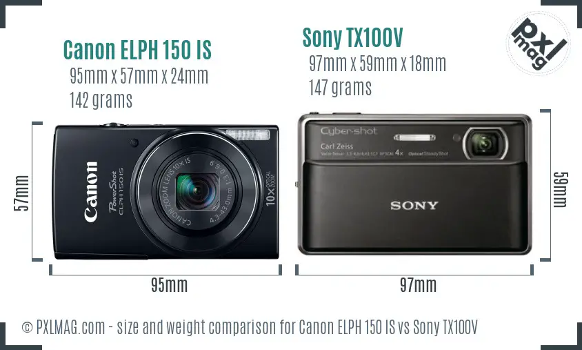 Canon ELPH 150 IS vs Sony TX100V size comparison