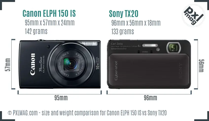 Canon ELPH 150 IS vs Sony TX20 size comparison