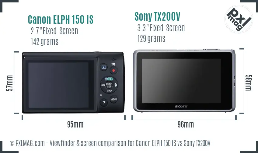 Canon ELPH 150 IS vs Sony TX200V Screen and Viewfinder comparison