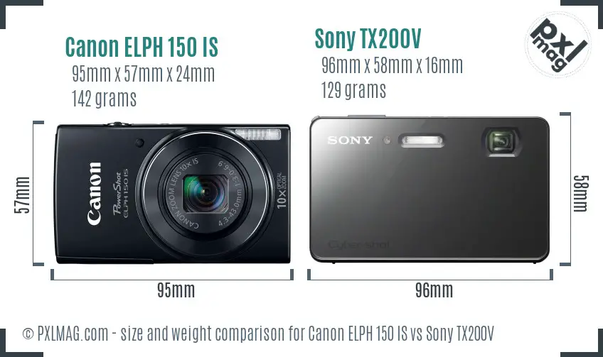 Canon ELPH 150 IS vs Sony TX200V size comparison
