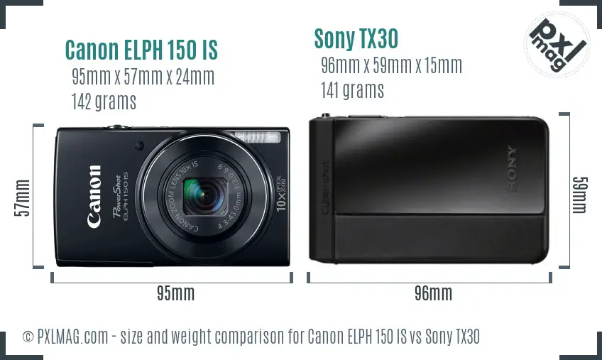 Canon ELPH 150 IS vs Sony TX30 size comparison