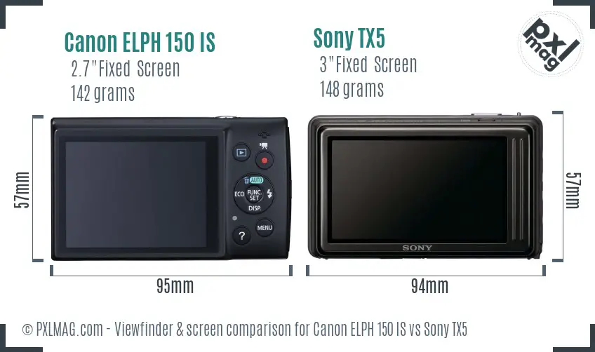 Canon ELPH 150 IS vs Sony TX5 Screen and Viewfinder comparison
