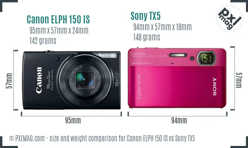 Canon ELPH 150 IS vs Sony TX5 size comparison