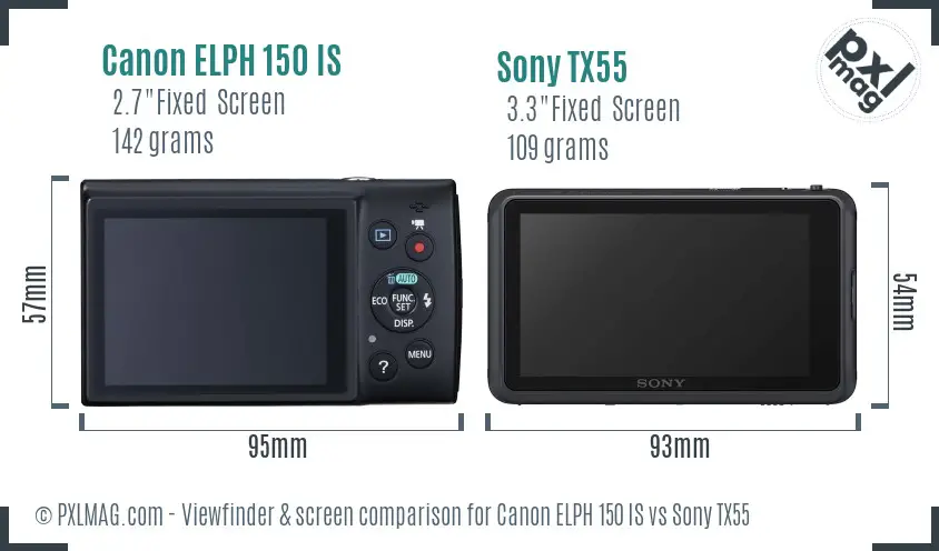 Canon ELPH 150 IS vs Sony TX55 Screen and Viewfinder comparison