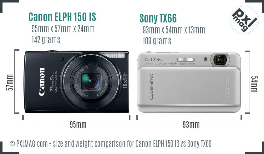 Canon ELPH 150 IS vs Sony TX66 size comparison