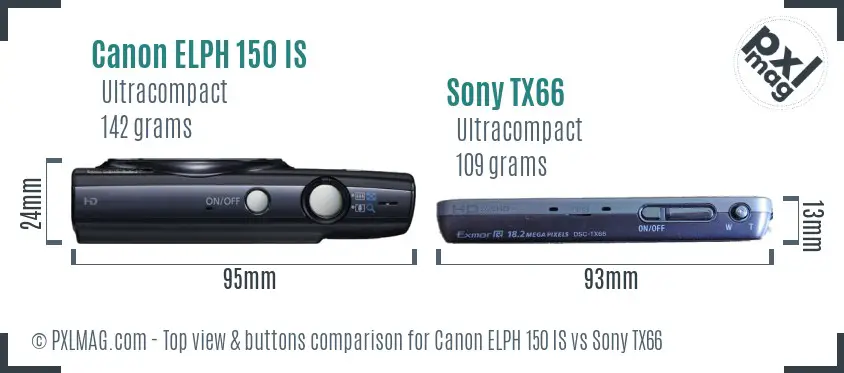 Canon ELPH 150 IS vs Sony TX66 top view buttons comparison