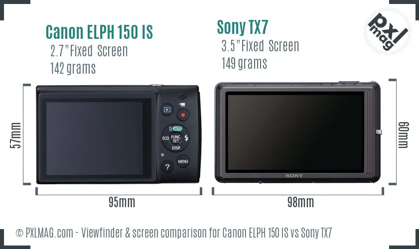 Canon ELPH 150 IS vs Sony TX7 Screen and Viewfinder comparison
