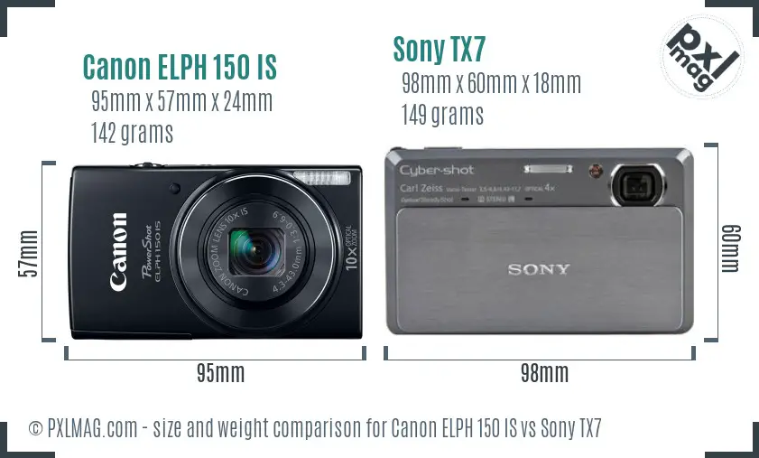 Canon ELPH 150 IS vs Sony TX7 size comparison