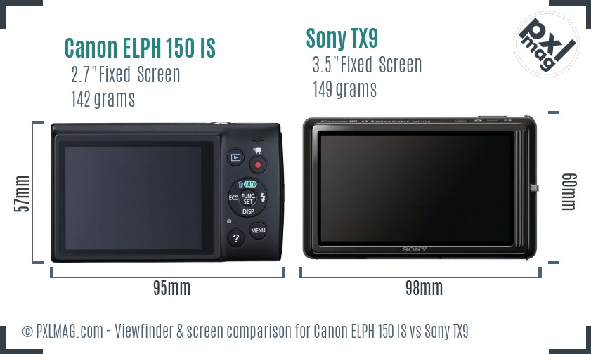 Canon ELPH 150 IS vs Sony TX9 Screen and Viewfinder comparison