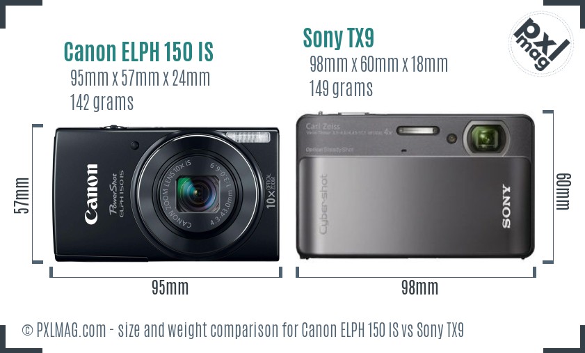 Canon ELPH 150 IS vs Sony TX9 size comparison