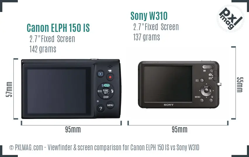 Canon ELPH 150 IS vs Sony W310 Screen and Viewfinder comparison