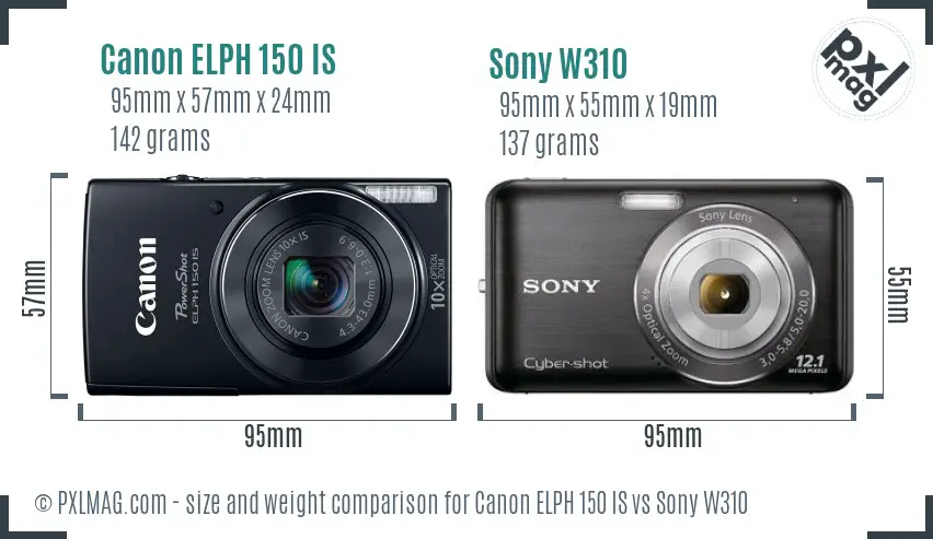 Canon ELPH 150 IS vs Sony W310 size comparison