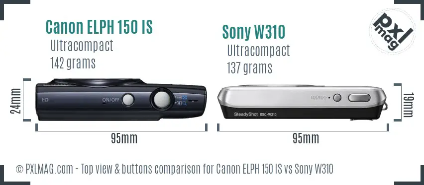 Canon ELPH 150 IS vs Sony W310 top view buttons comparison