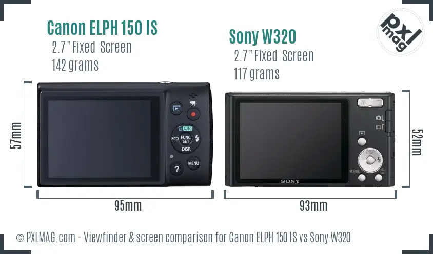 Canon ELPH 150 IS vs Sony W320 Screen and Viewfinder comparison