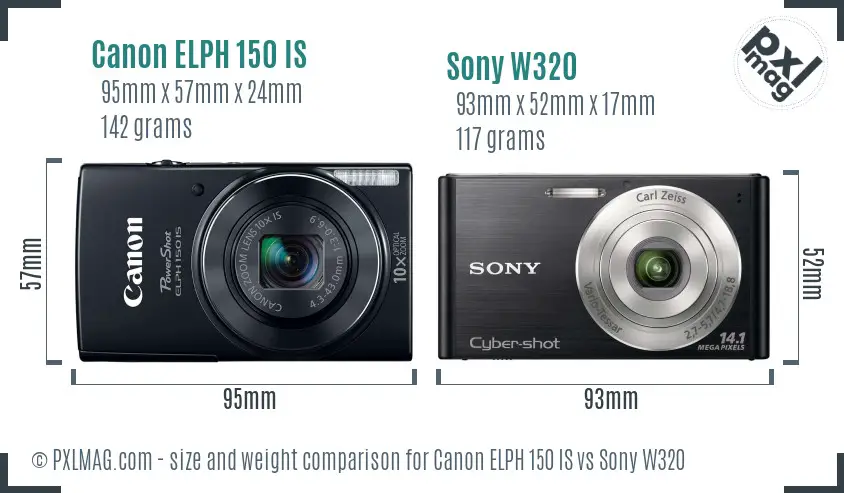 Canon ELPH 150 IS vs Sony W320 size comparison