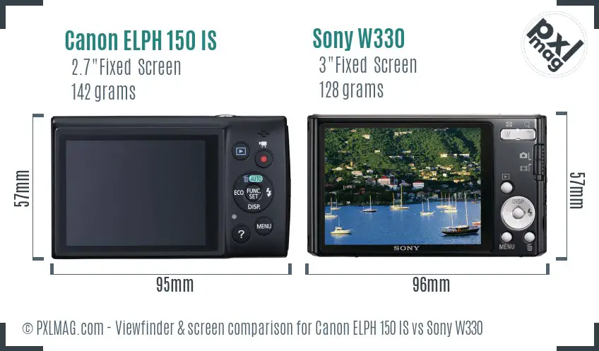 Canon ELPH 150 IS vs Sony W330 Screen and Viewfinder comparison