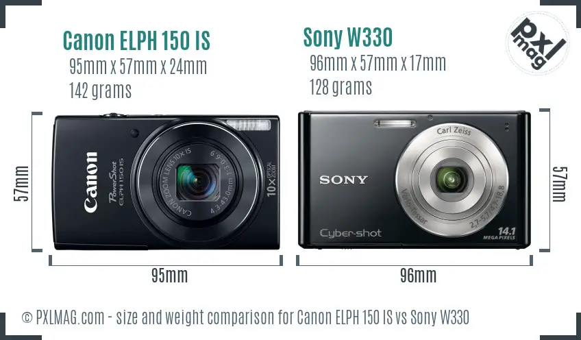 Canon ELPH 150 IS vs Sony W330 size comparison
