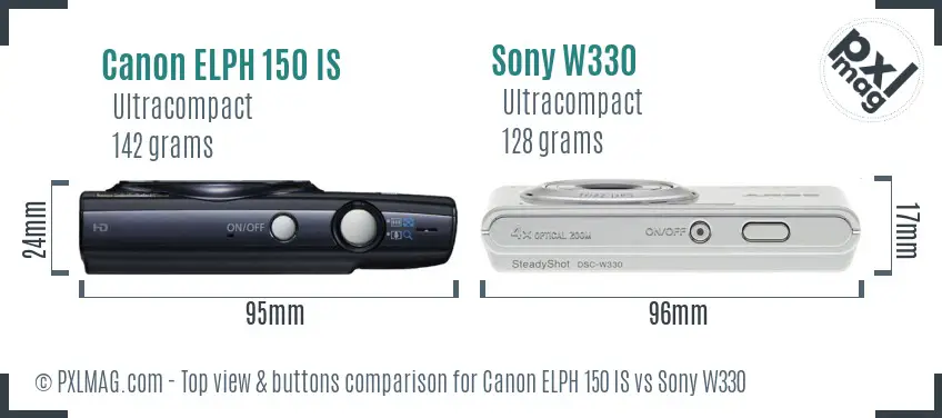 Canon ELPH 150 IS vs Sony W330 top view buttons comparison