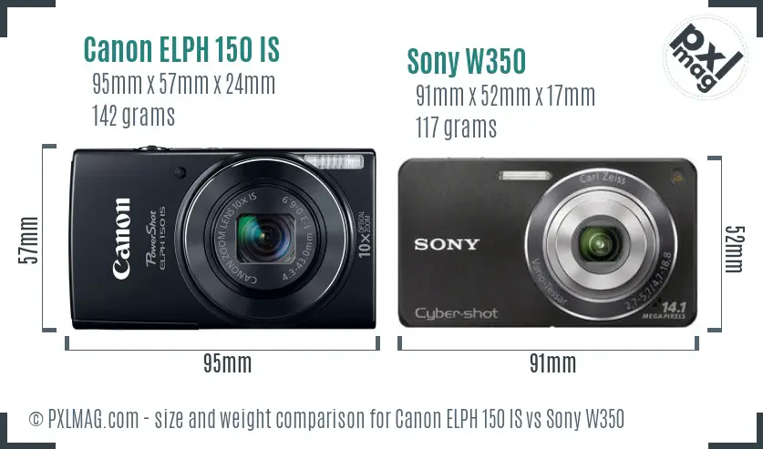 Canon ELPH 150 IS vs Sony W350 size comparison