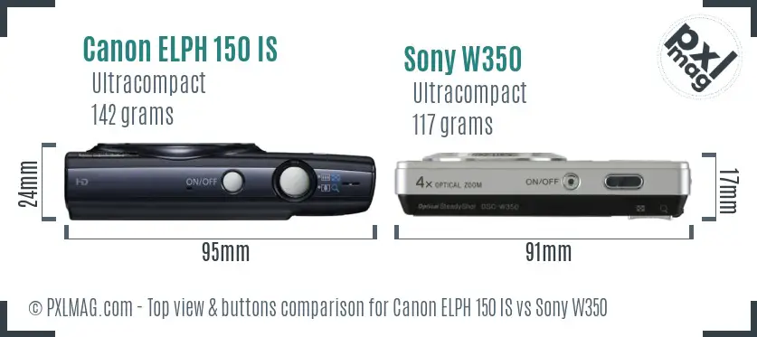 Canon ELPH 150 IS vs Sony W350 top view buttons comparison