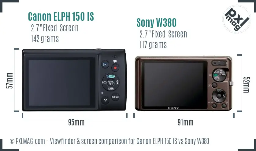 Canon ELPH 150 IS vs Sony W380 Screen and Viewfinder comparison