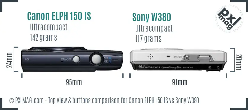 Canon ELPH 150 IS vs Sony W380 top view buttons comparison