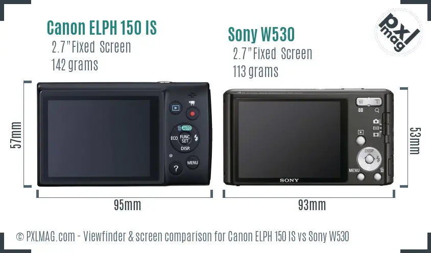 Canon ELPH 150 IS vs Sony W530 Screen and Viewfinder comparison