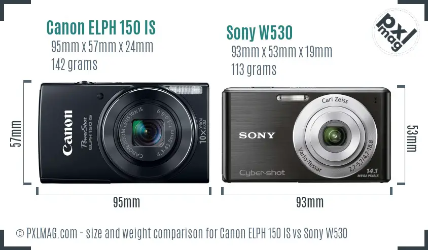 Canon ELPH 150 IS vs Sony W530 size comparison
