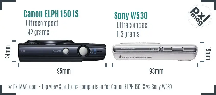 Canon ELPH 150 IS vs Sony W530 top view buttons comparison