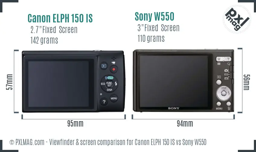 Canon ELPH 150 IS vs Sony W550 Screen and Viewfinder comparison