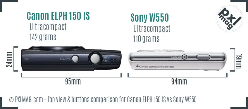 Canon ELPH 150 IS vs Sony W550 top view buttons comparison