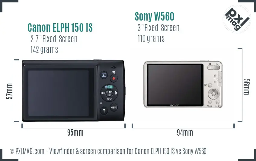 Canon ELPH 150 IS vs Sony W560 Screen and Viewfinder comparison
