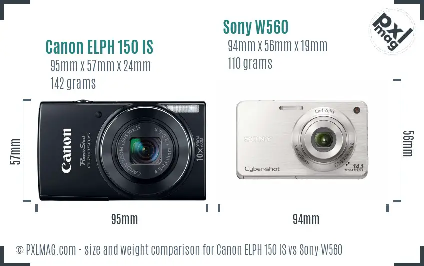 Canon ELPH 150 IS vs Sony W560 size comparison