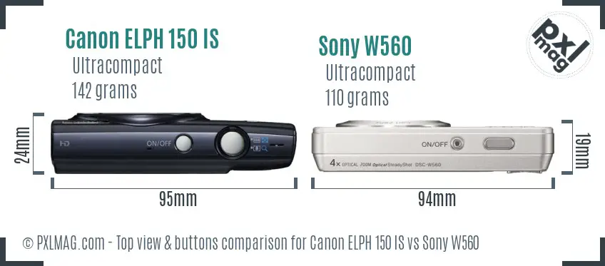 Canon ELPH 150 IS vs Sony W560 top view buttons comparison