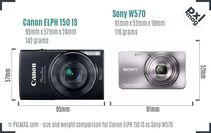 Canon ELPH 150 IS vs Sony W570 size comparison
