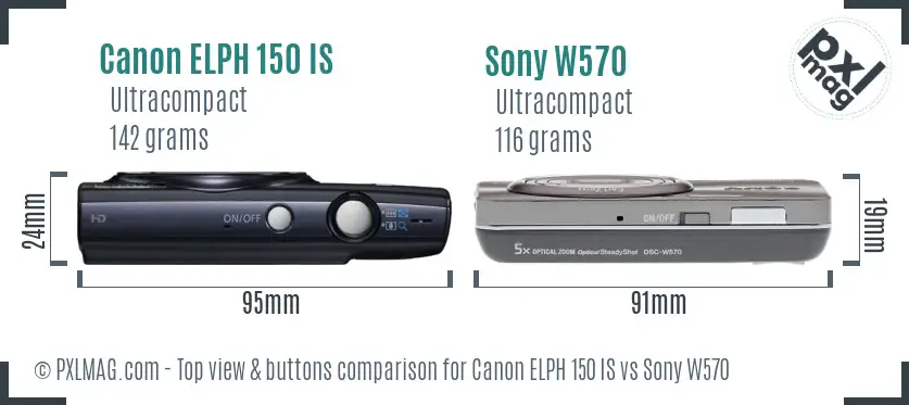 Canon ELPH 150 IS vs Sony W570 top view buttons comparison
