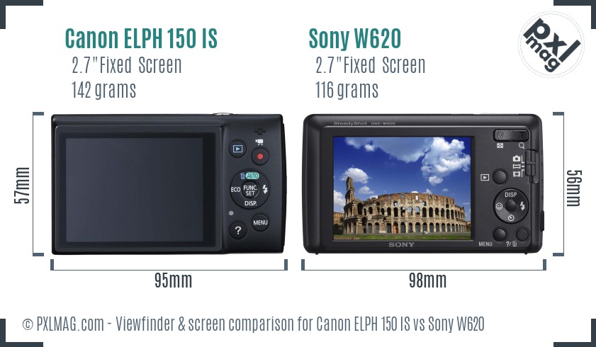 Canon ELPH 150 IS vs Sony W620 Screen and Viewfinder comparison