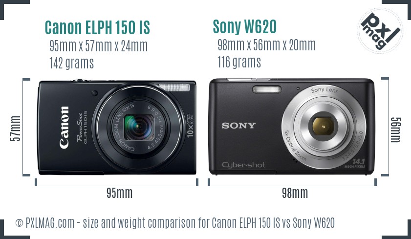 Canon ELPH 150 IS vs Sony W620 size comparison