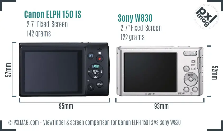 Canon ELPH 150 IS vs Sony W830 Screen and Viewfinder comparison