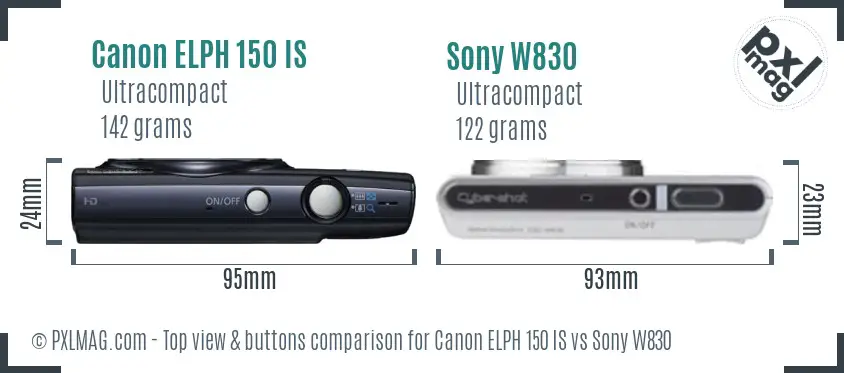 Canon ELPH 150 IS vs Sony W830 top view buttons comparison