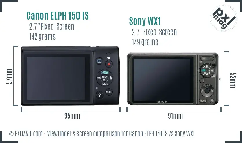 Canon ELPH 150 IS vs Sony WX1 Screen and Viewfinder comparison