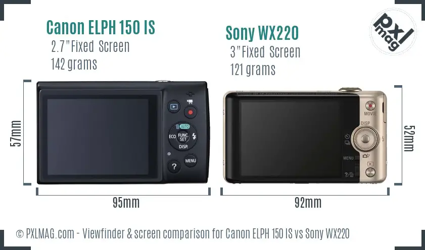 Canon ELPH 150 IS vs Sony WX220 Screen and Viewfinder comparison