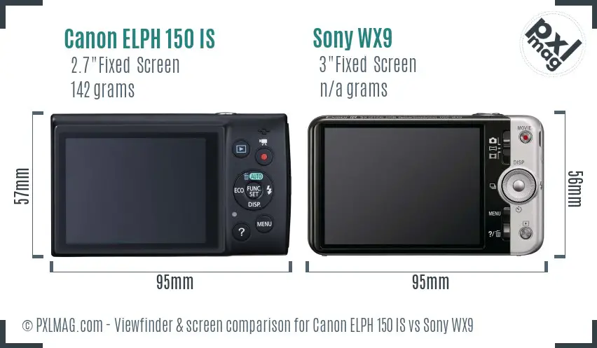Canon ELPH 150 IS vs Sony WX9 Screen and Viewfinder comparison