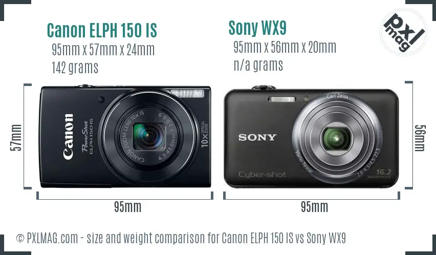 Canon ELPH 150 IS vs Sony WX9 size comparison