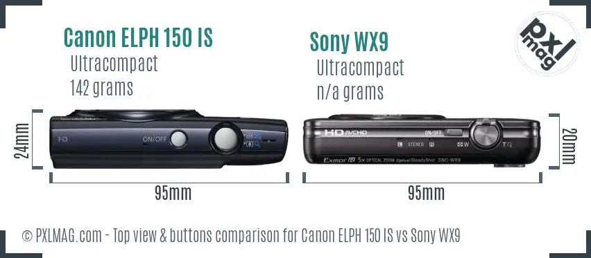 Canon ELPH 150 IS vs Sony WX9 top view buttons comparison